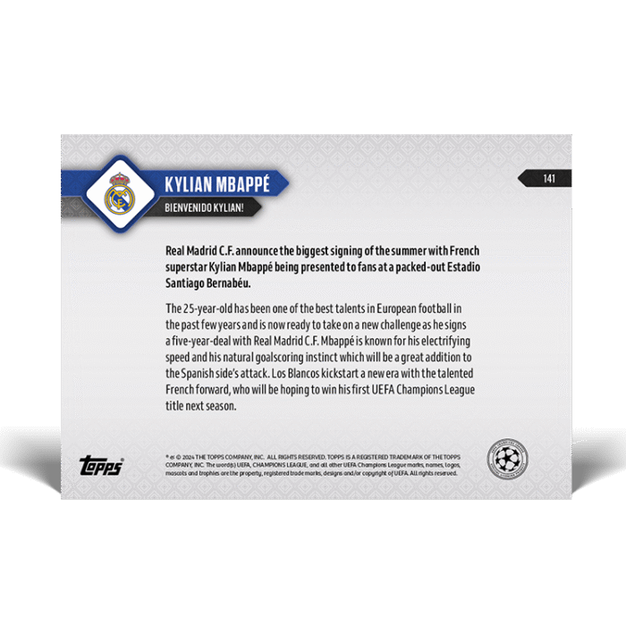 Kylian Mbappé - Bienvenido Kylian! - 24/25 UCL TOPPS NOW® Card 141